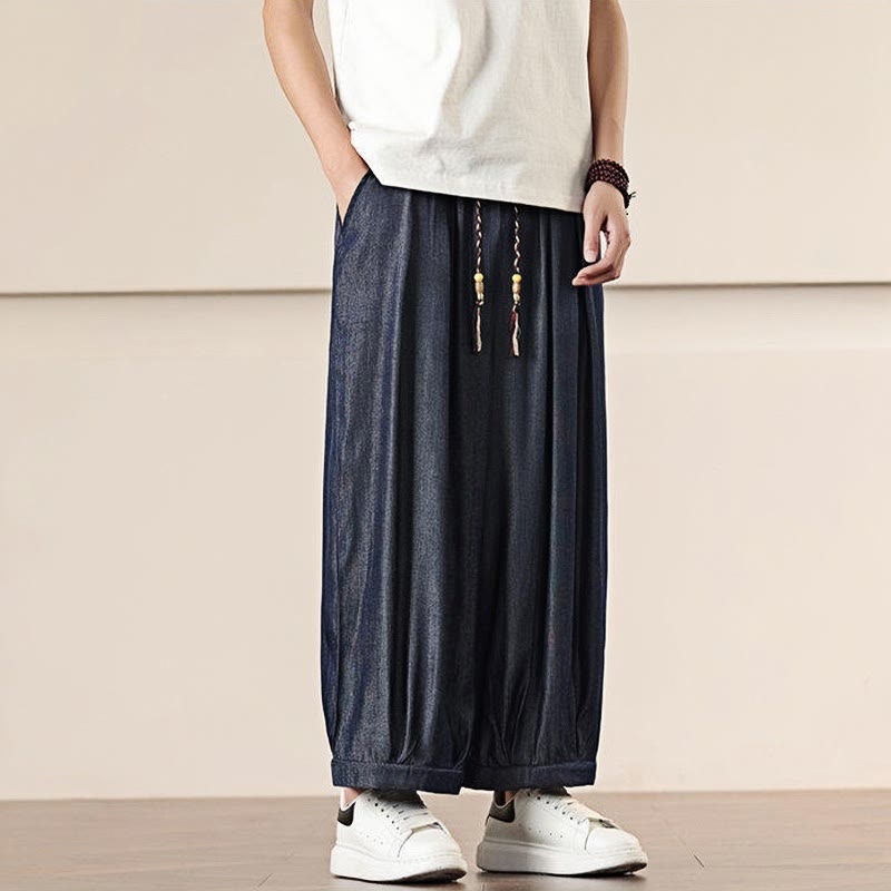 Buddha Stones Spring Solid Color Drawstring Men's Wide Leg Pants With Pockets - image 36
