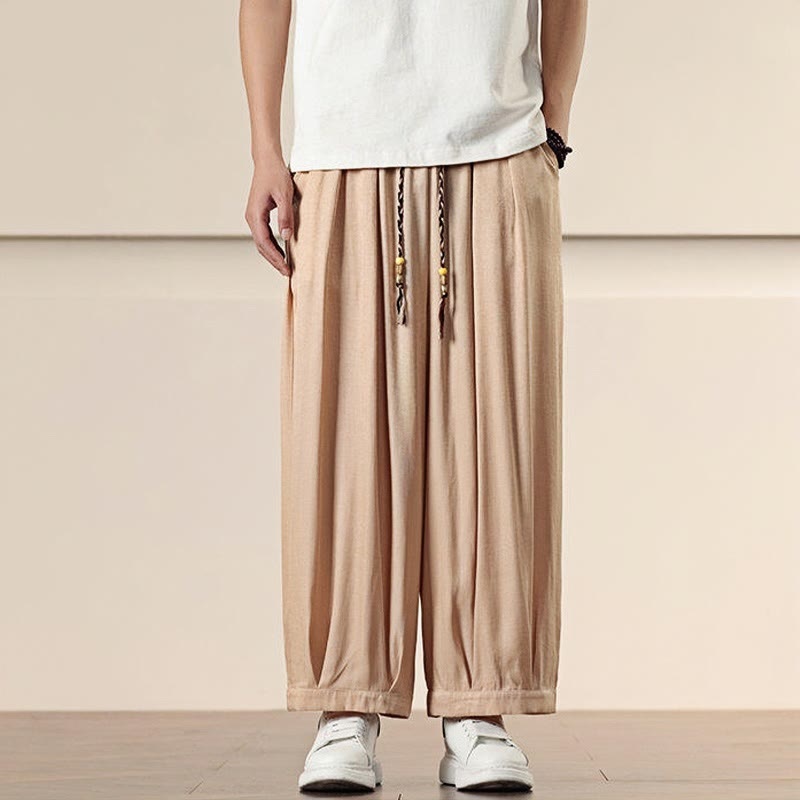 Buddha Stones Spring Solid Color Drawstring Men's Wide Leg Pants With Pockets - image 18