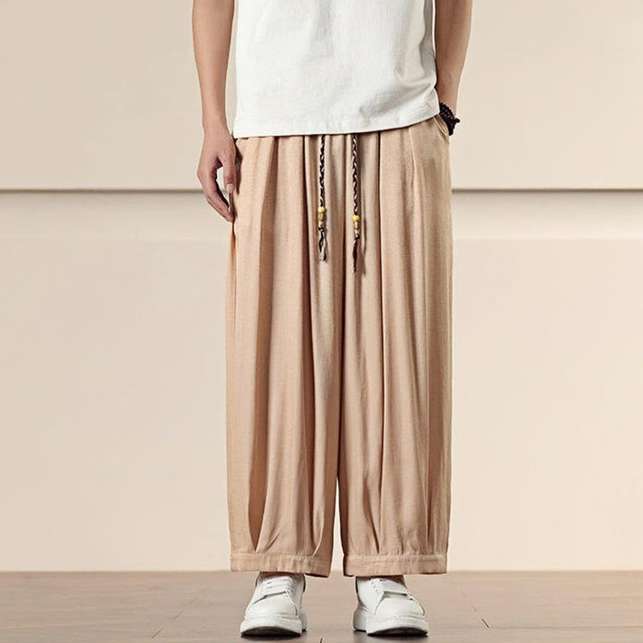 Buddha Stones Spring Solid Color Drawstring Men's Wide Leg Pants With Pockets - image 18