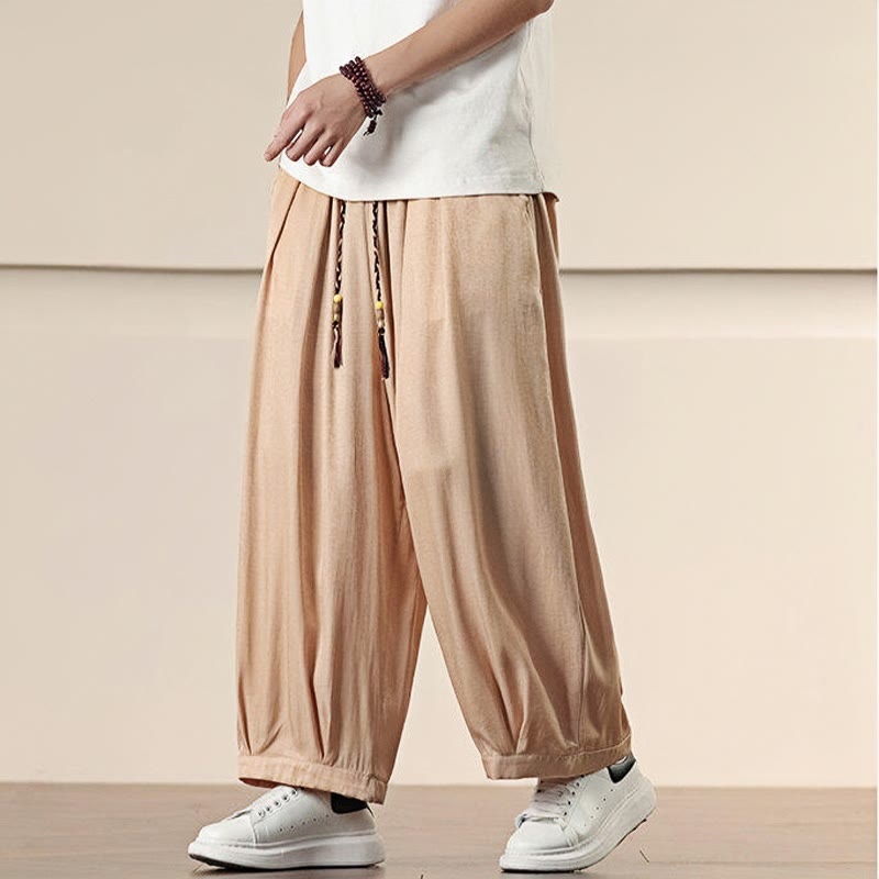 Buddha Stones Spring Solid Color Drawstring Men's Wide Leg Pants With Pockets - image 20
