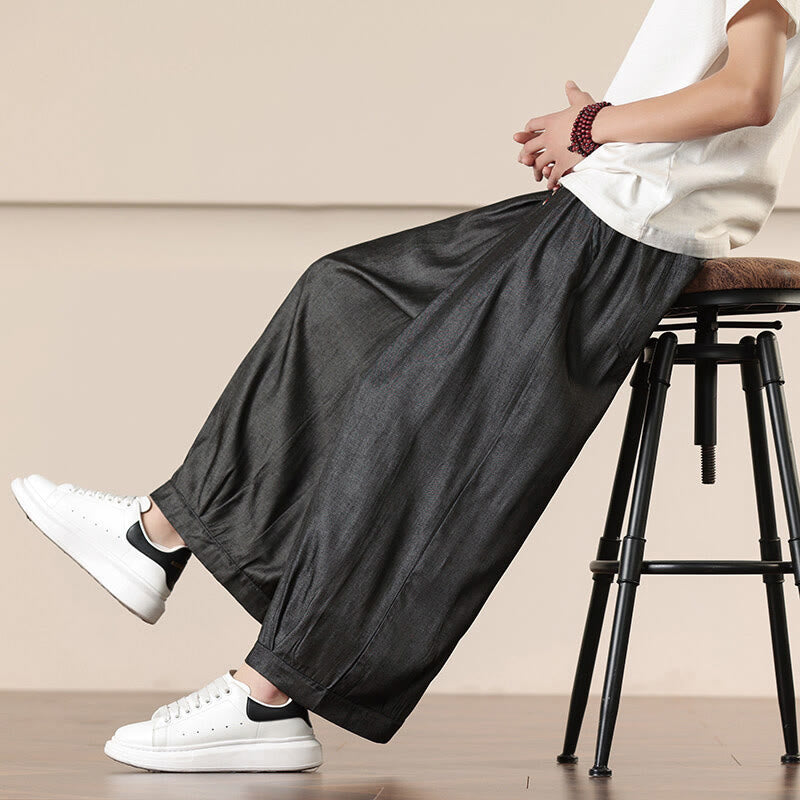 Buddha Stones Spring Solid Color Drawstring Men's Wide Leg Pants With Pockets - image 1