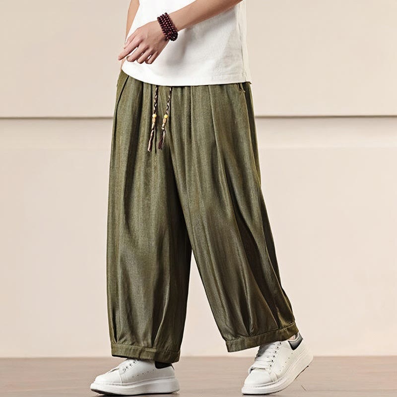 Buddha Stones Spring Solid Color Drawstring Men's Wide Leg Pants With Pockets - image 28