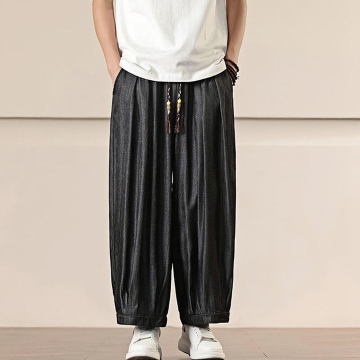 Buddha Stones Spring Solid Color Drawstring Men's Wide Leg Pants With Pockets - image 3