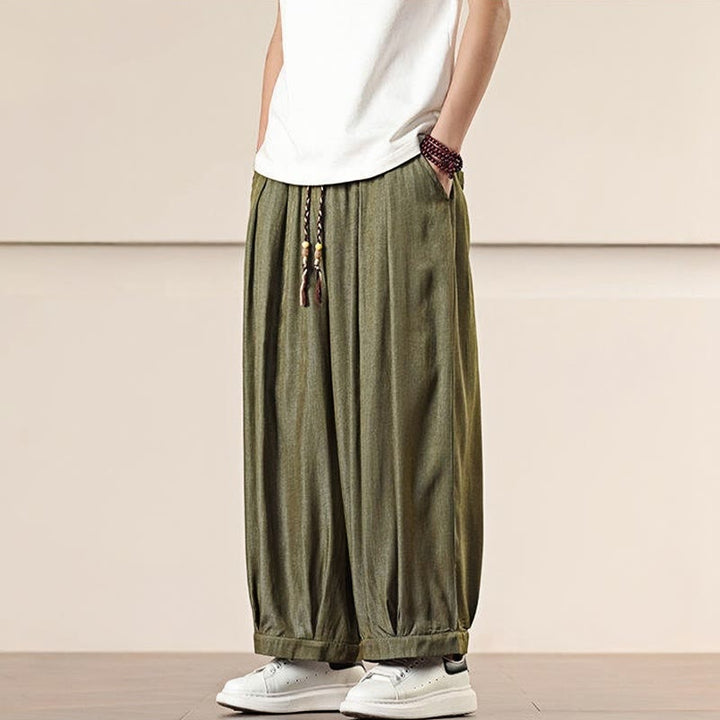 Buddha Stones Spring Solid Color Drawstring Men's Wide Leg Pants With Pockets - image 24