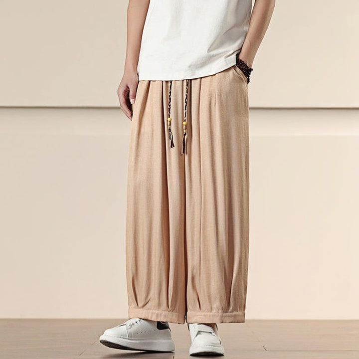 Buddha Stones Spring Solid Color Drawstring Men's Wide Leg Pants With Pockets - image 17