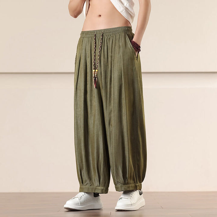 Buddha Stones Spring Solid Color Drawstring Men's Wide Leg Pants With Pockets - image 29