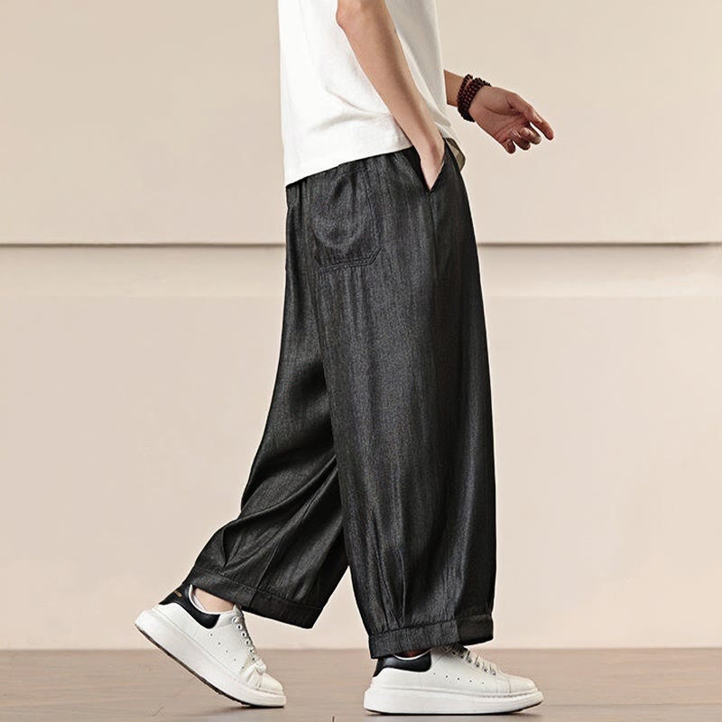 Buddha Stones Spring Solid Color Drawstring Men's Wide Leg Pants With Pockets - image 7