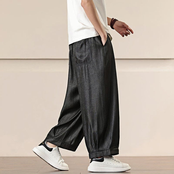 Buddha Stones Spring Solid Color Drawstring Men's Wide Leg Pants With Pockets - image 7