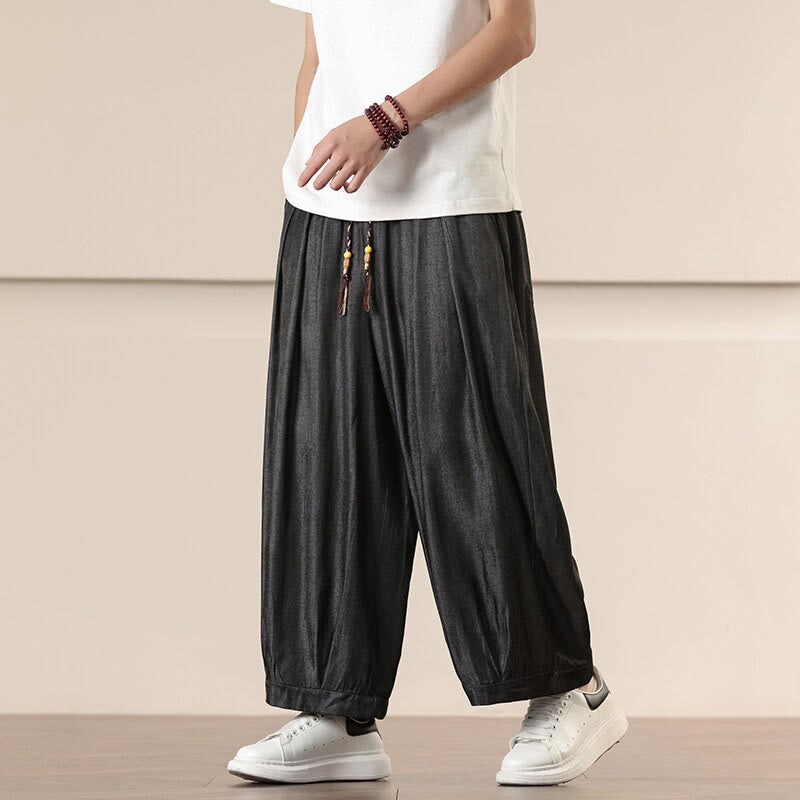 Buddha Stones Spring Solid Color Drawstring Men's Wide Leg Pants With Pockets - Black - US/UK/AU46，EU56 (5XL) - image 0