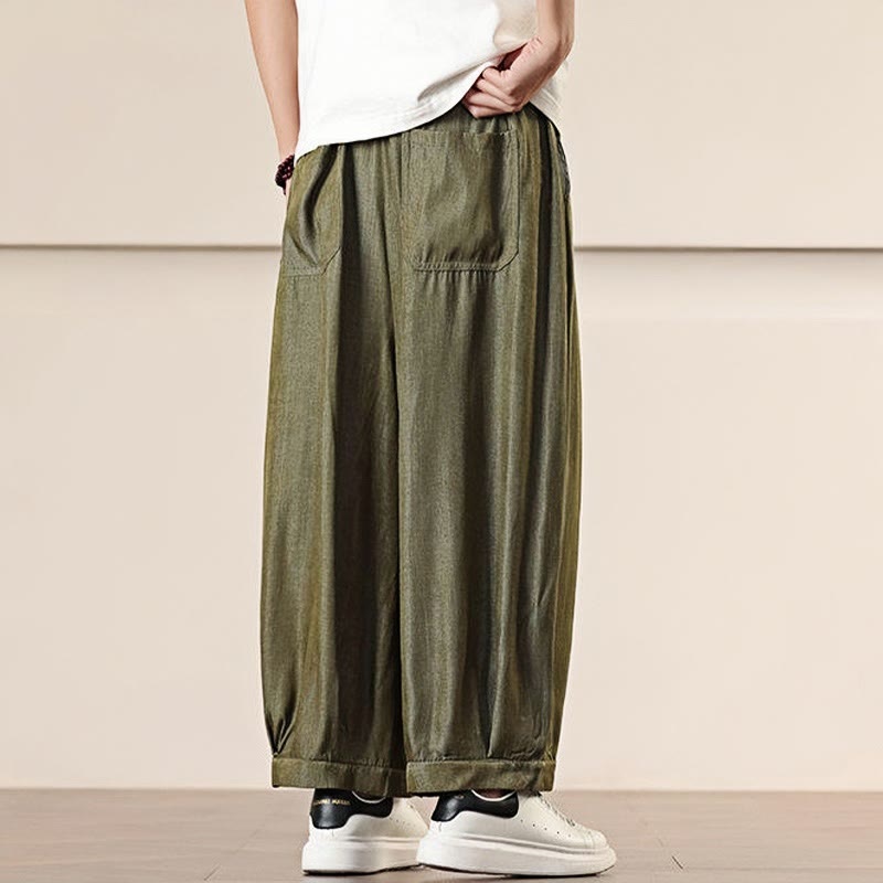 Buddha Stones Spring Solid Color Drawstring Men's Wide Leg Pants With Pockets - image 26