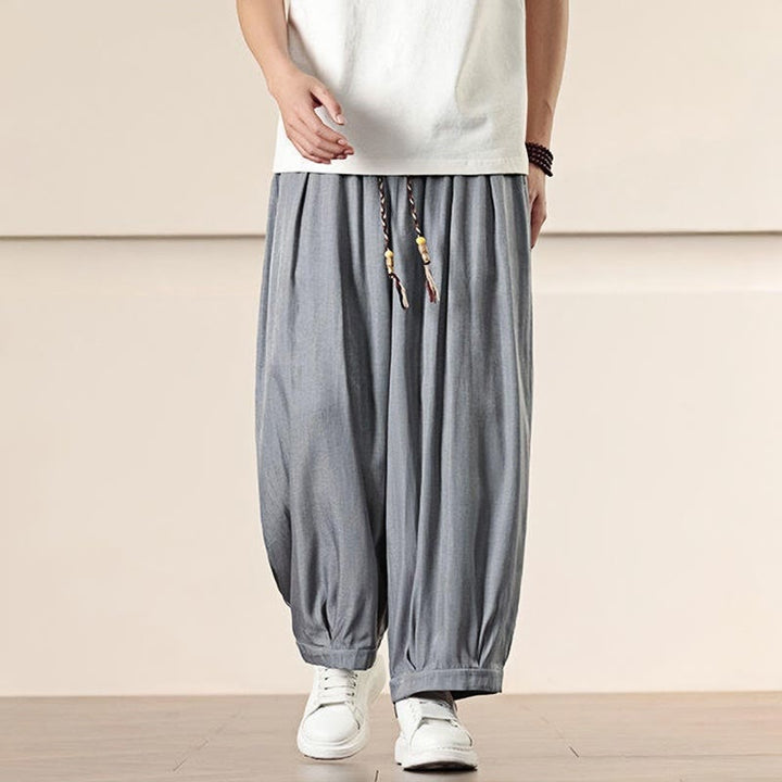 Buddha Stones Spring Solid Color Drawstring Men's Wide Leg Pants With Pockets - image 12