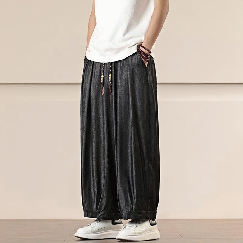 Buddha Stones Spring Solid Color Drawstring Men's Wide Leg Pants With Pockets - image 2