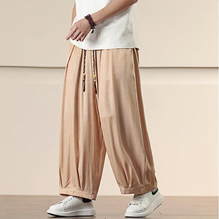 Buddha Stones Spring Solid Color Drawstring Men's Wide Leg Pants With Pockets - image 20