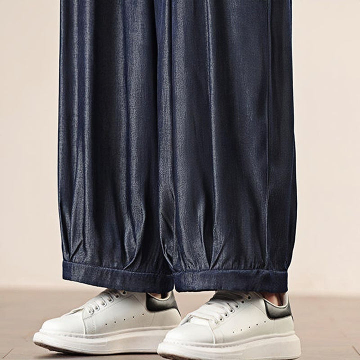 Buddha Stones Spring Solid Color Drawstring Men's Wide Leg Pants With Pockets - image 42