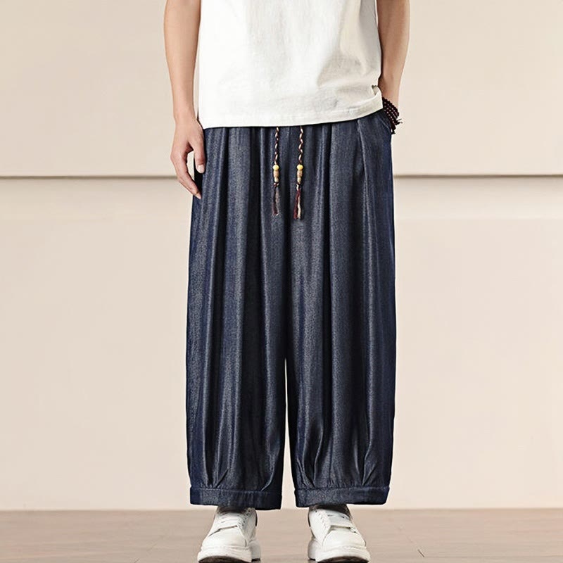 Buddha Stones Spring Solid Color Drawstring Men's Wide Leg Pants With Pockets - image 34