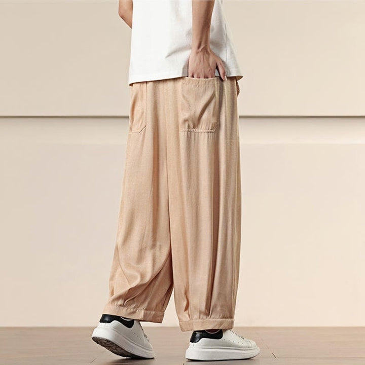 Buddha Stones Spring Solid Color Drawstring Men's Wide Leg Pants With Pockets - image 19