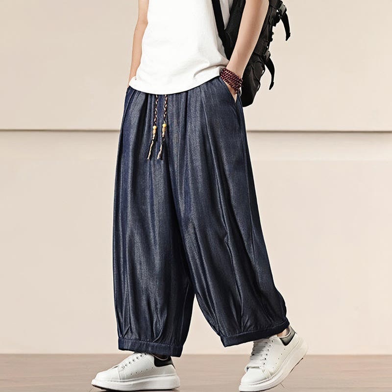 Buddha Stones Spring Solid Color Drawstring Men's Wide Leg Pants With Pockets - image 33