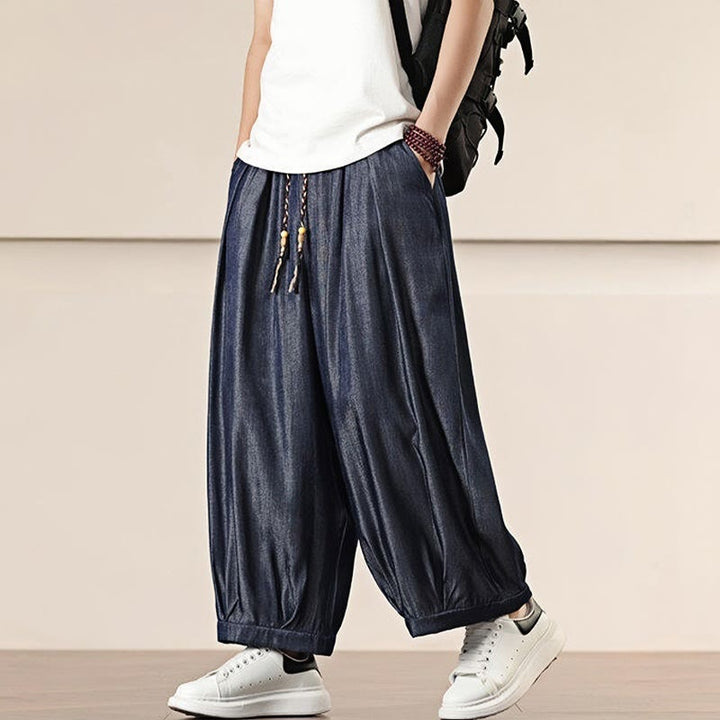 Buddha Stones Spring Solid Color Drawstring Men's Wide Leg Pants With Pockets - image 33