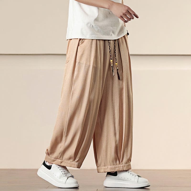 Buddha Stones Spring Solid Color Drawstring Men's Wide Leg Pants With Pockets - image 22