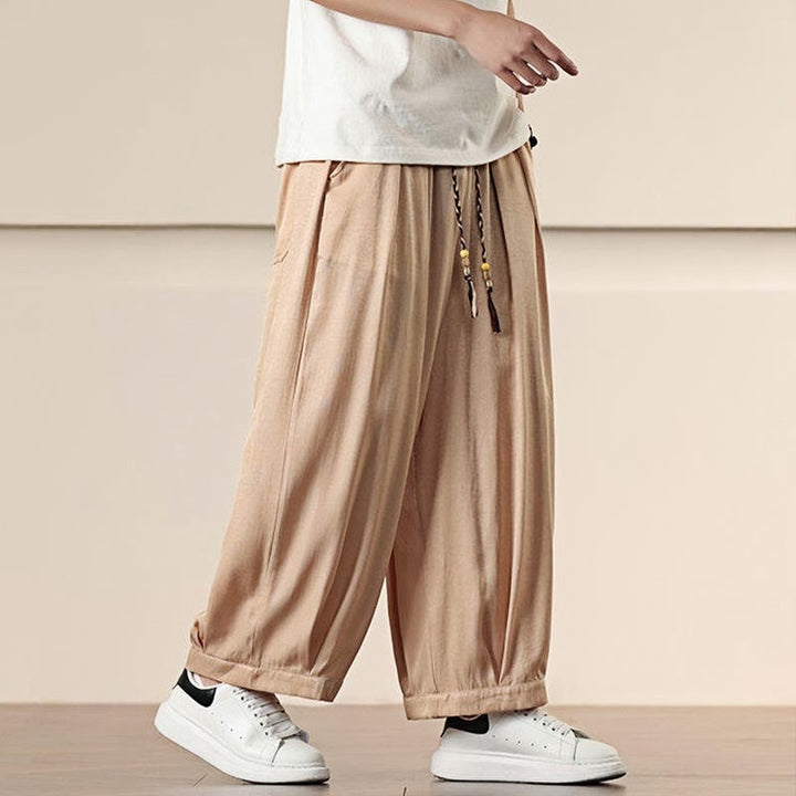 Buddha Stones Spring Solid Color Drawstring Men's Wide Leg Pants With Pockets - image 22