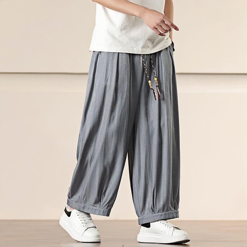 Buddha Stones Spring Solid Color Drawstring Men's Wide Leg Pants With Pockets - image 15