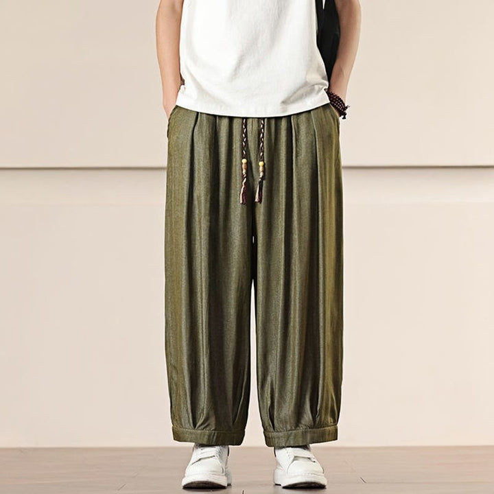 Buddha Stones Spring Solid Color Drawstring Men's Wide Leg Pants With Pockets - image 25
