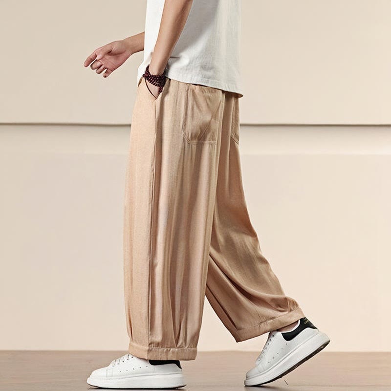Buddha Stones Spring Solid Color Drawstring Men's Wide Leg Pants With Pockets - image 21