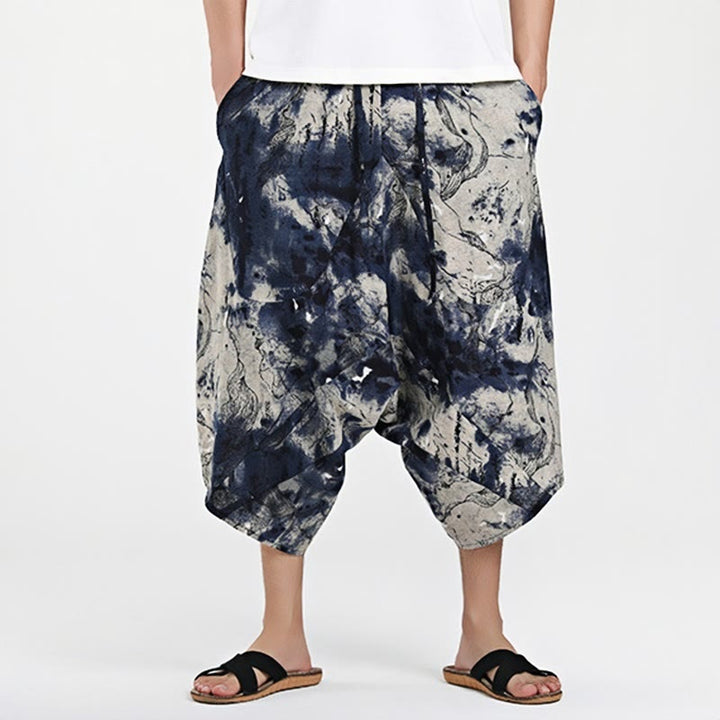 Buddha Stones Ethnic Pattern Drawstring 7-8 Length Cotton Men's Harem Pants With Pockets - image 9