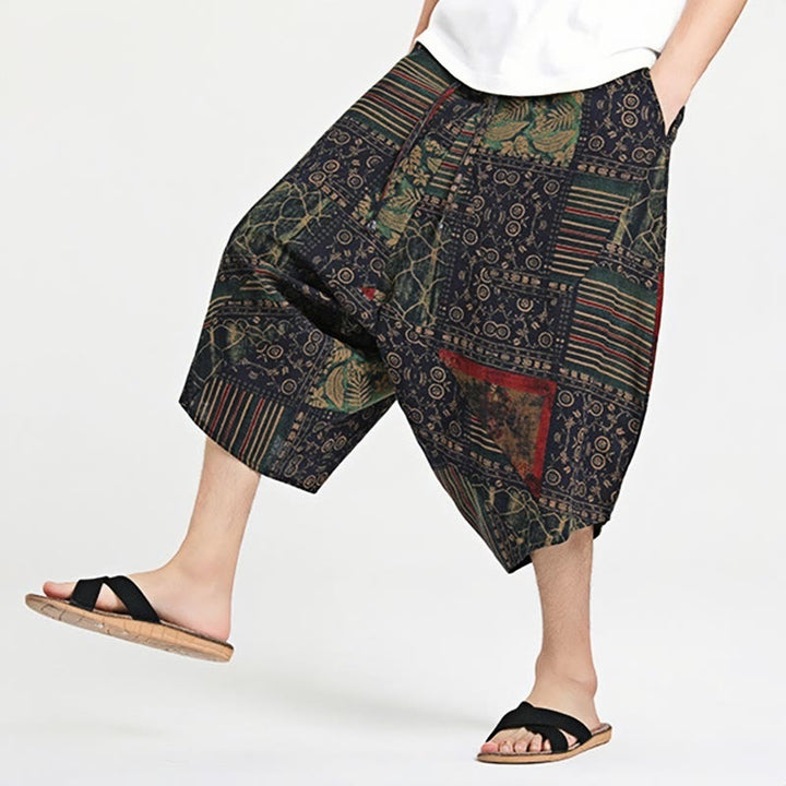 Buddha Stones Ethnic Pattern Drawstring 7-8 Length Cotton Men's Harem Pants With Pockets - image 4