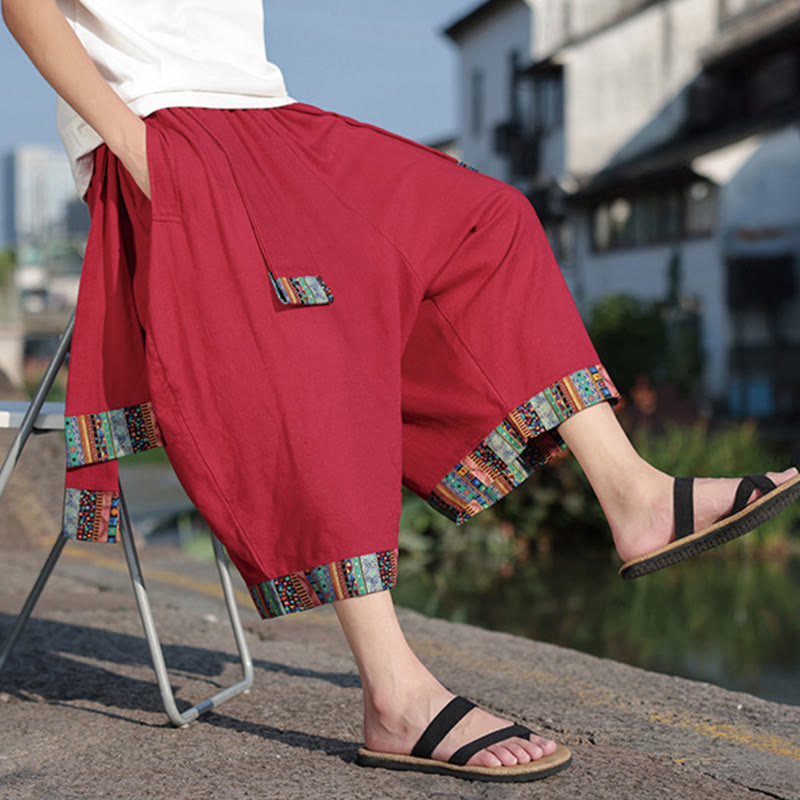 Buddha Stones Summer Ethnic 7-8 Length Cropped Cotton Men's Wide Leg Pants With Pockets - image 19