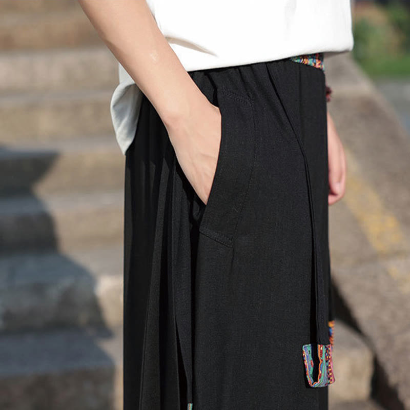 Buddha Stones Summer Ethnic 7-8 Length Cropped Cotton Men's Wide Leg Pants With Pockets - image 10