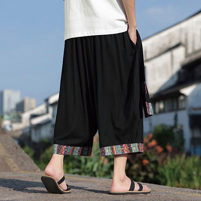 Buddha Stones Summer Ethnic 7-8 Length Cropped Cotton Men's Wide Leg Pants With Pockets - image 2