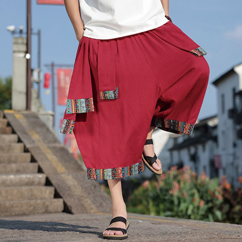 Buddha Stones Summer Ethnic 7-8 Length Cropped Cotton Men's Wide Leg Pants With Pockets - image 20