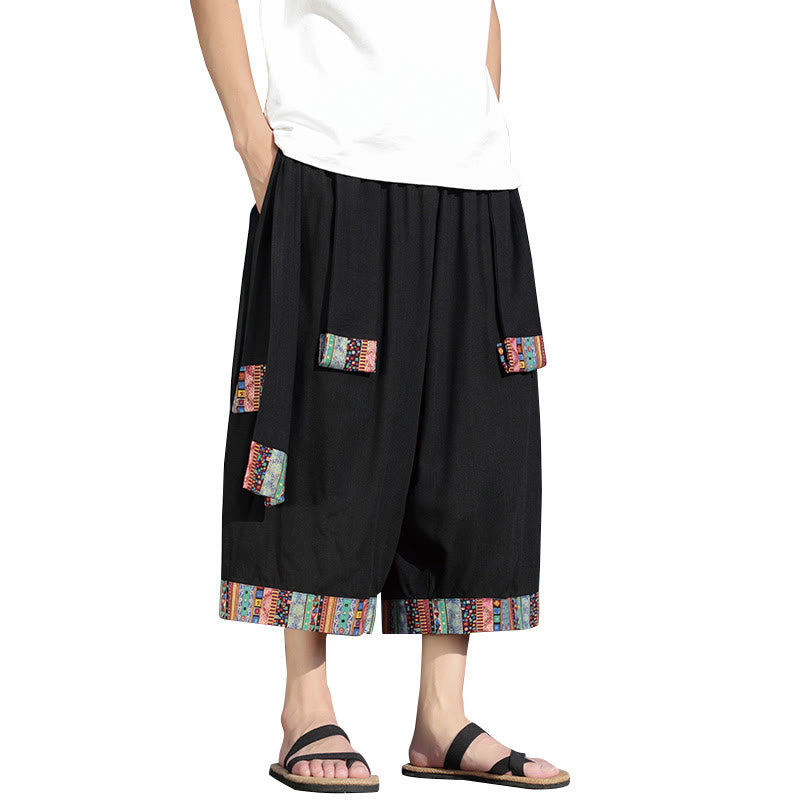 Buddha Stones Summer Ethnic 7-8 Length Cropped Cotton Men's Wide Leg Pants With Pockets - image 8