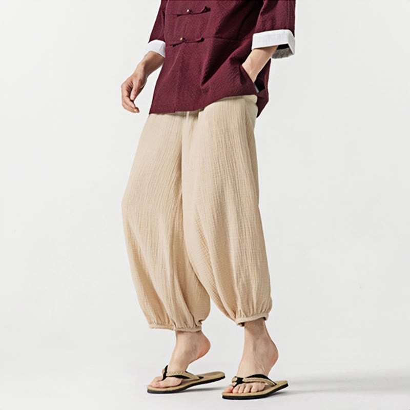 Buddha Stones Soft Solid Color Drawstring Cotton Men's Pants With Pockets - image 1