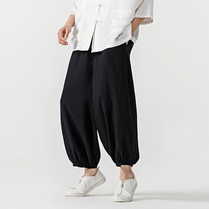 Buddha Stones Soft Solid Color Drawstring Cotton Men's Pants With Pockets - image 14