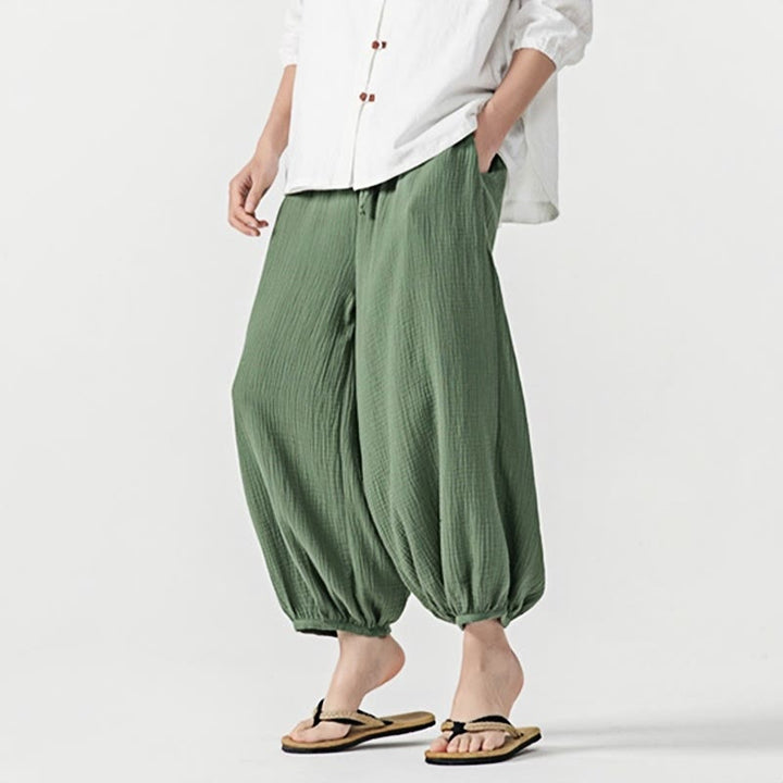 Buddha Stones Soft Solid Color Drawstring Cotton Men's Pants With Pockets - image 32