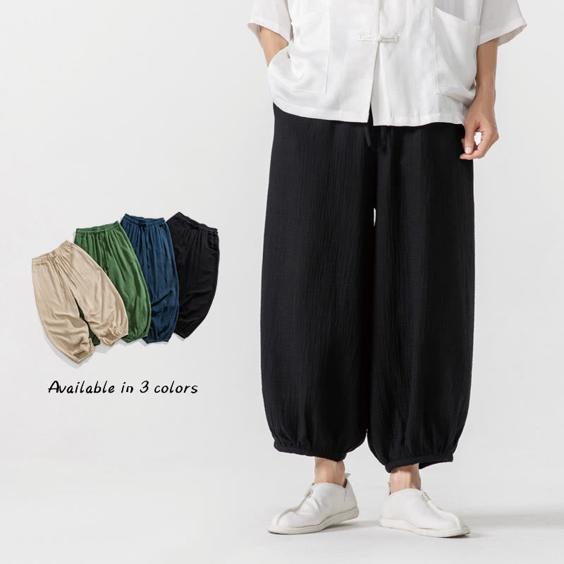 Buddha Stones Soft Solid Color Drawstring Cotton Men's Pants With Pockets - image 22