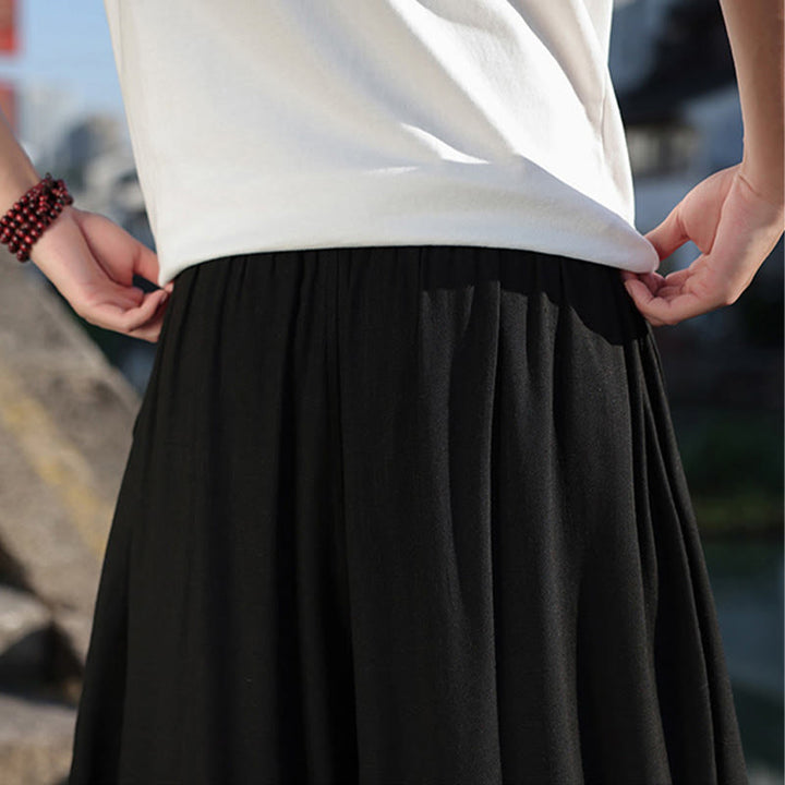 Buddha Stones Simple Patchwork Design Drawstring Soft Cotton Men's Wide Leg Pants With Pockets - image 24