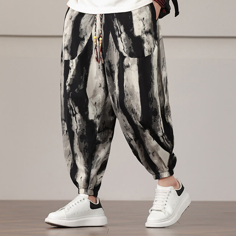 Buddha Stones Stripe Pattern Drawstring Men's Harem Pants With Pockets - image 1