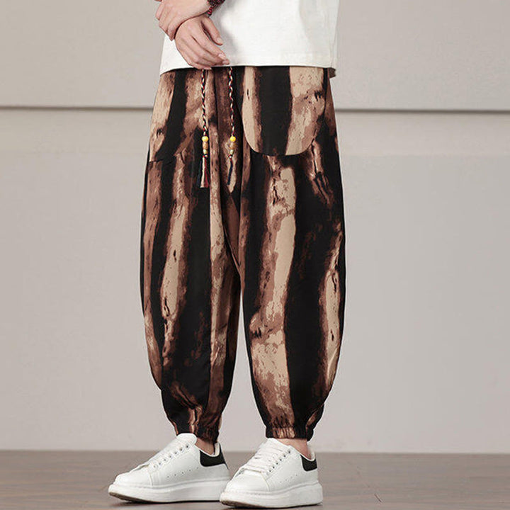 Buddha Stones Stripe Pattern Drawstring Men's Harem Pants With Pockets - image 12