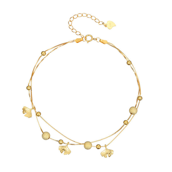 Buddha Stones 925 Sterling Silver Ginkgo Leaf Double Layer Protection Anklet - image 10