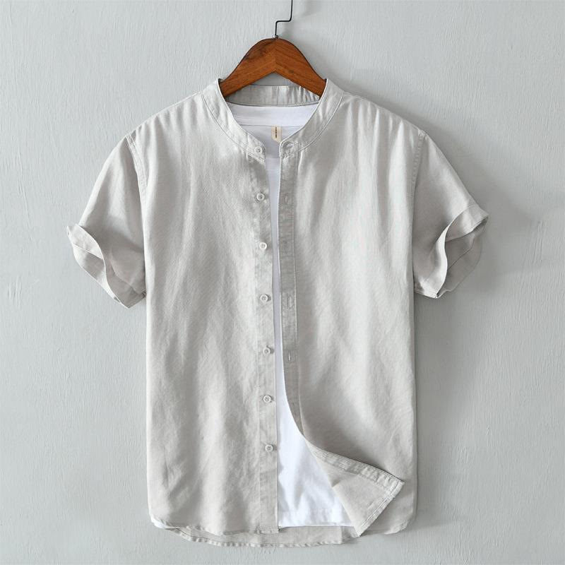 Buddha Stones Simple Style Short Sleeve Button Cotton Linen Men's Shirt - Gainsboro - US/UK/AU44，EU54 (4XL) - image 13