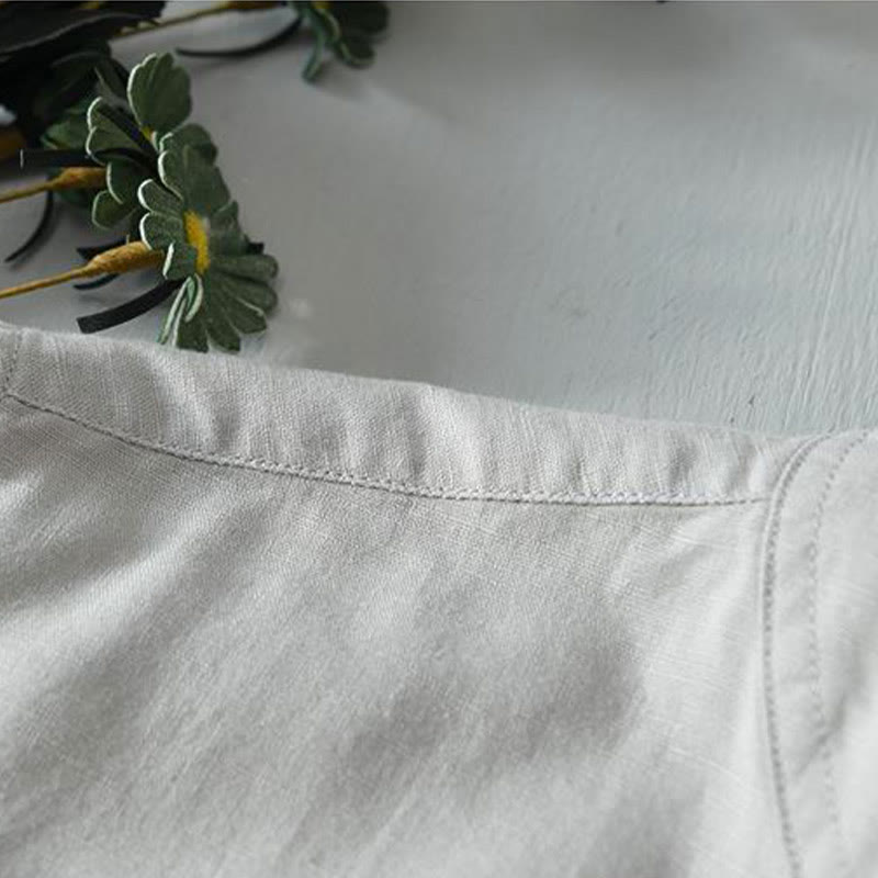 Buddha Stones Simple Style Short Sleeve Button Cotton Linen Men's Shirt - image 16