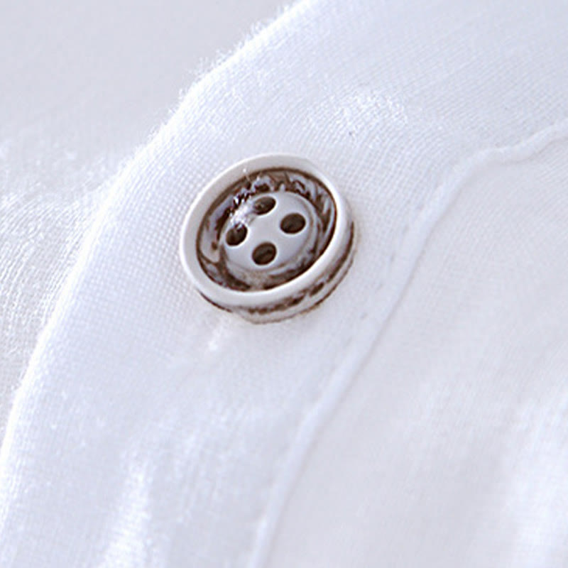 Buddha Stones Half Button Short Sleeve V-neck Ramie Cotton Men's Shirt - image 15