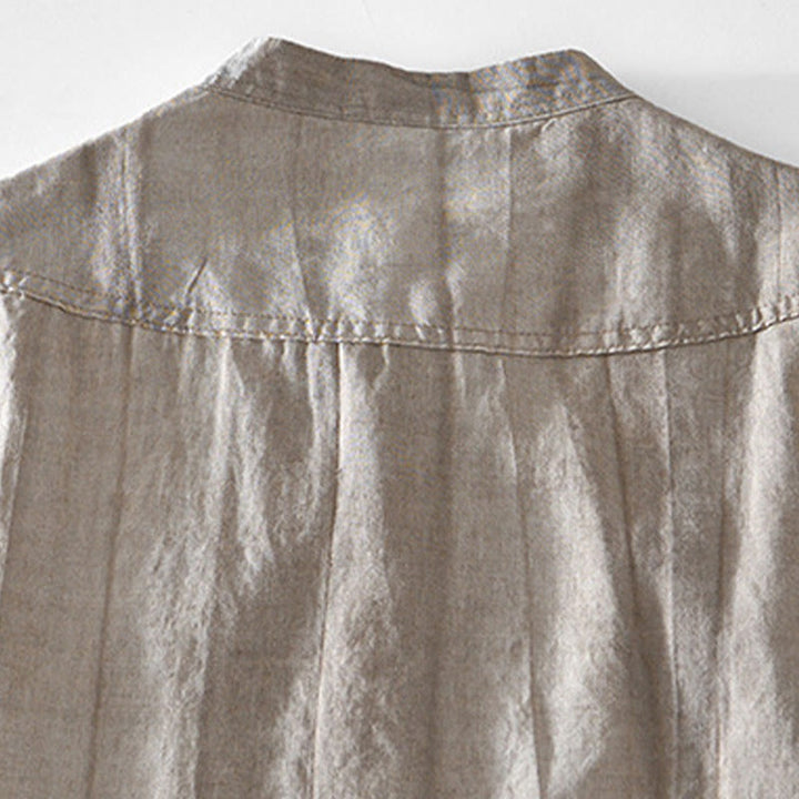 Buddha Stones Half Button Short Sleeve V-neck Ramie Cotton Men's Shirt - image 9