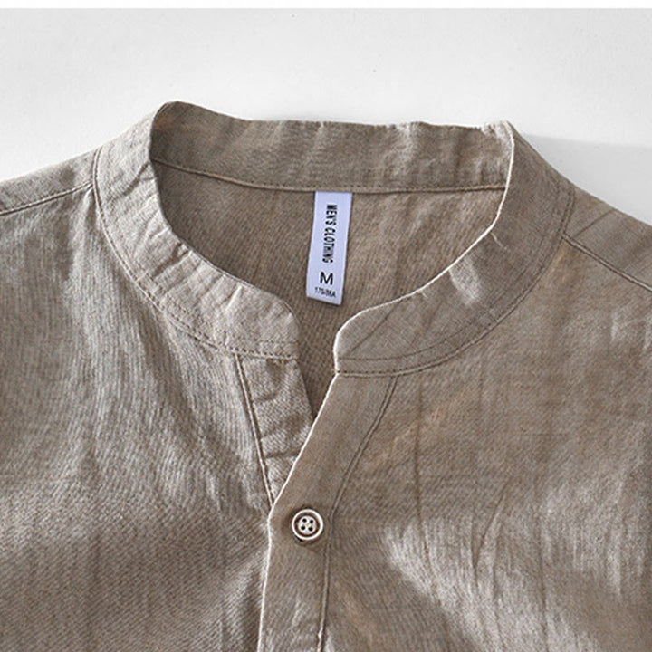 Buddha Stones Half Button Short Sleeve V-neck Ramie Cotton Men's Shirt - image 8