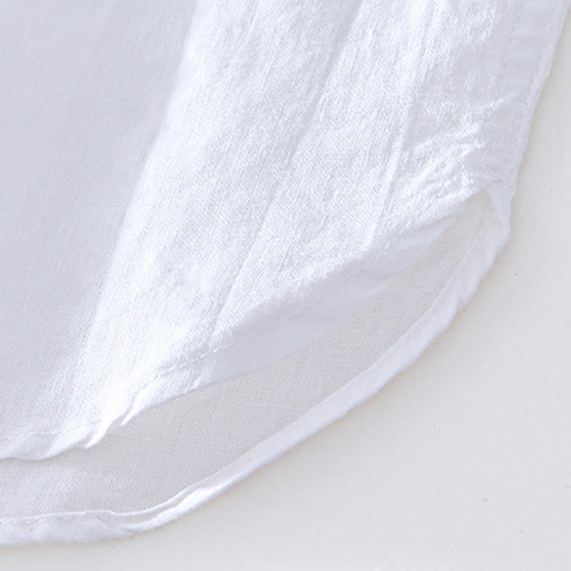 Buddha Stones Half Button Short Sleeve V-neck Ramie Cotton Men's Shirt - image 18