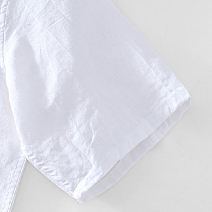 Buddha Stones Half Button Short Sleeve V-neck Ramie Cotton Men's Shirt - image 16