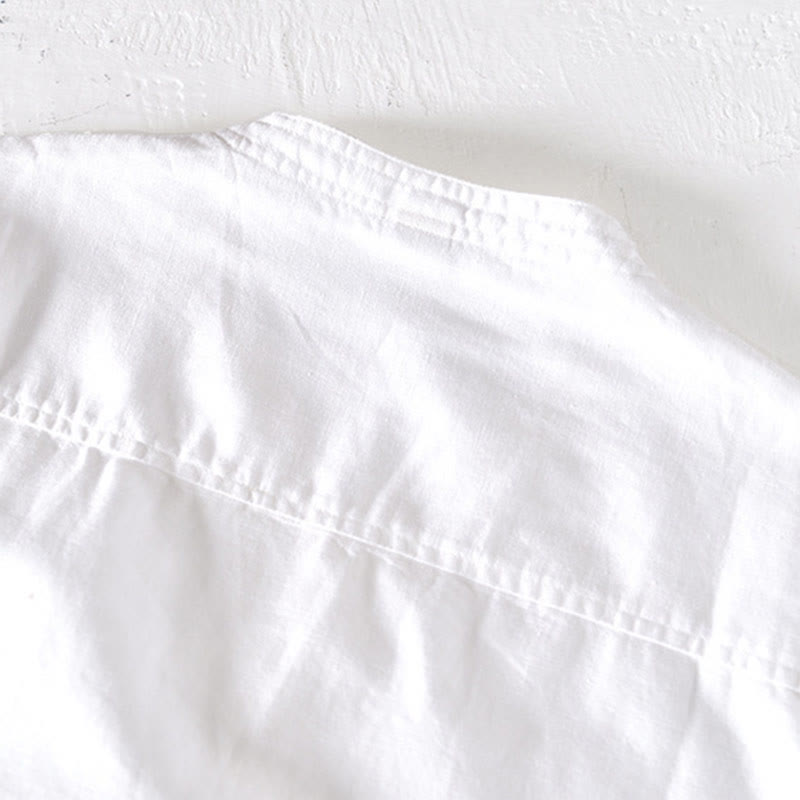 Buddha Stones Summer Stand Collar Short Sleeve Cotton Linen Half Button Men's Shirt - image 9